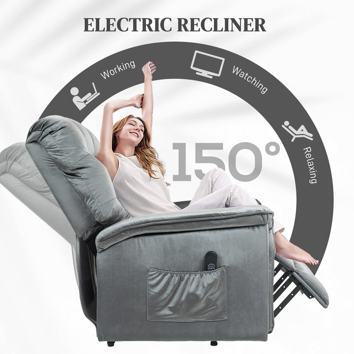 Velvet-Feel Electric Lift Recliner Chair - Dark Grey