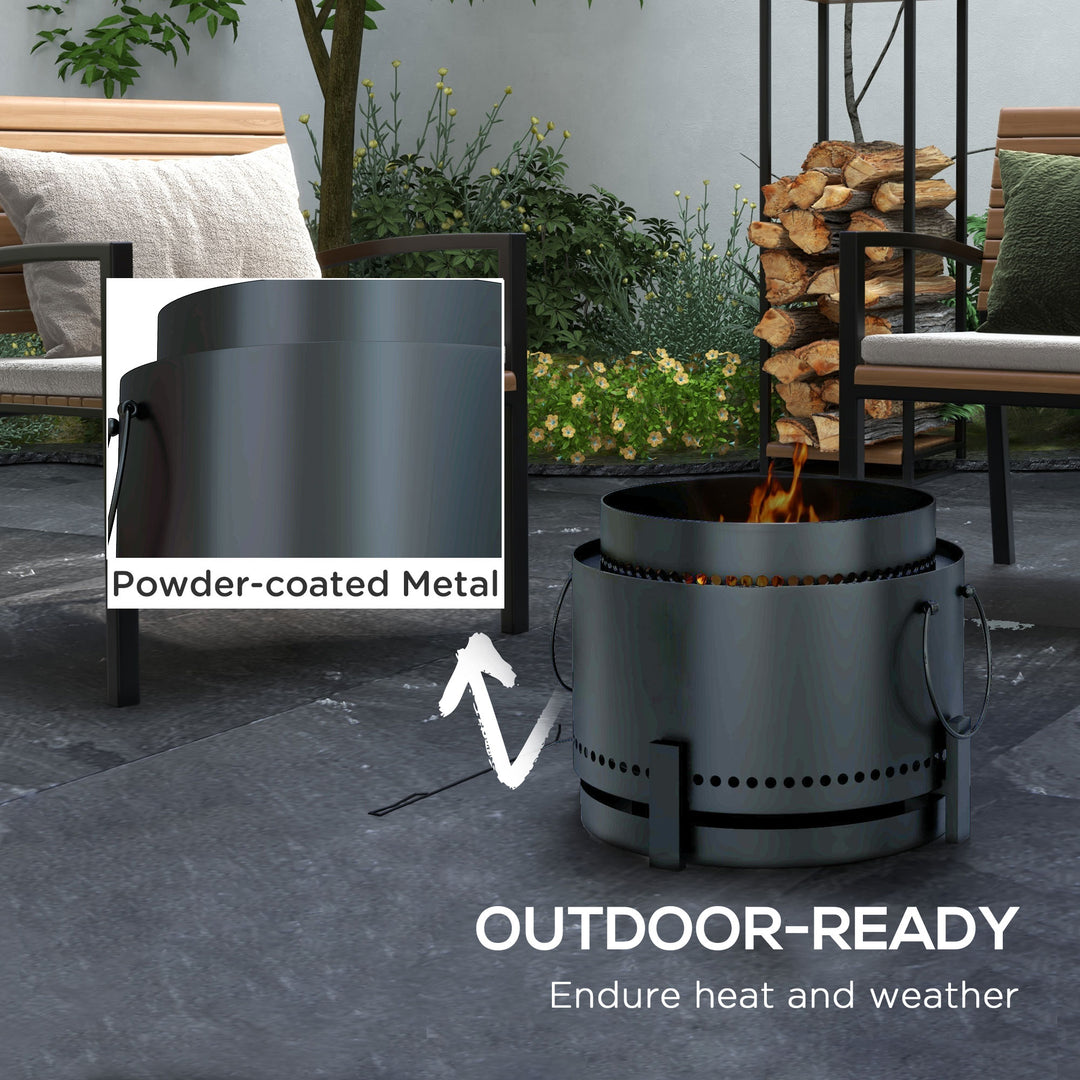 Smokeless Fire Pit with Ash Catcher, 37cm Portable Wood Burning Firepit with Poker for Garden Camping Bonfire Party, Metal, Black