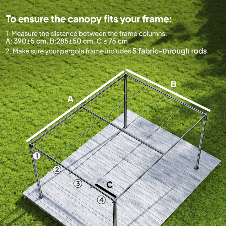 Retractable Pergola Canopy Only, 3.92 x 3.5 m, UV30+ Replacement Canopy Cover for 4 x 3 m Pergola
