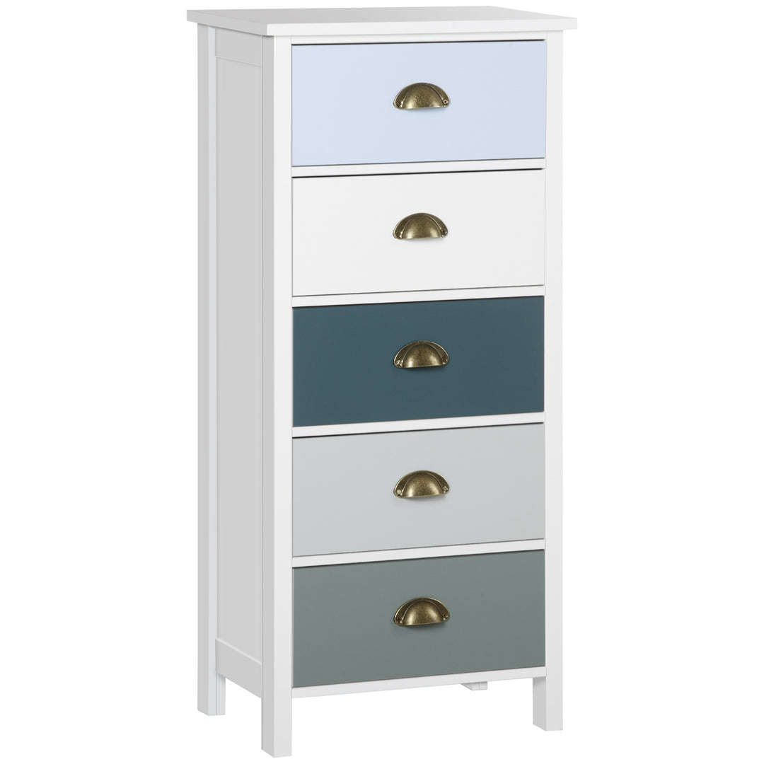 Slim Storage Cabinet Organiser, Chest of Drawers, 5-Drawer Dresser with Metal Handle for Living Room, Bedroom, Blue