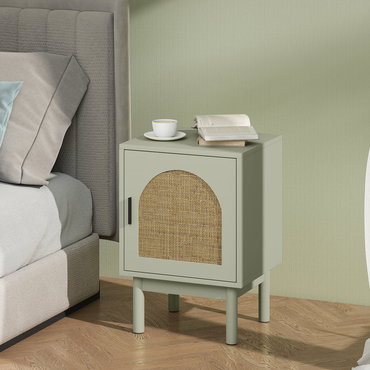 Rattan Bedside Table for Bedroom - Light Green