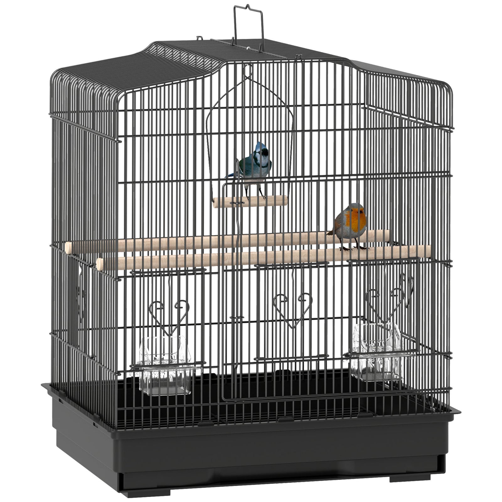 Large Metal Bird Cage with Perches, Food Bowls, Swing, for Budgies, Parakeets, Black