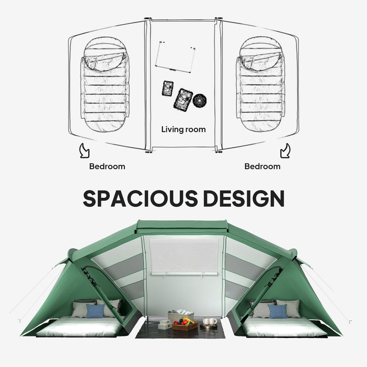 4-6 Man UV Protection Camping Tent - Green and White