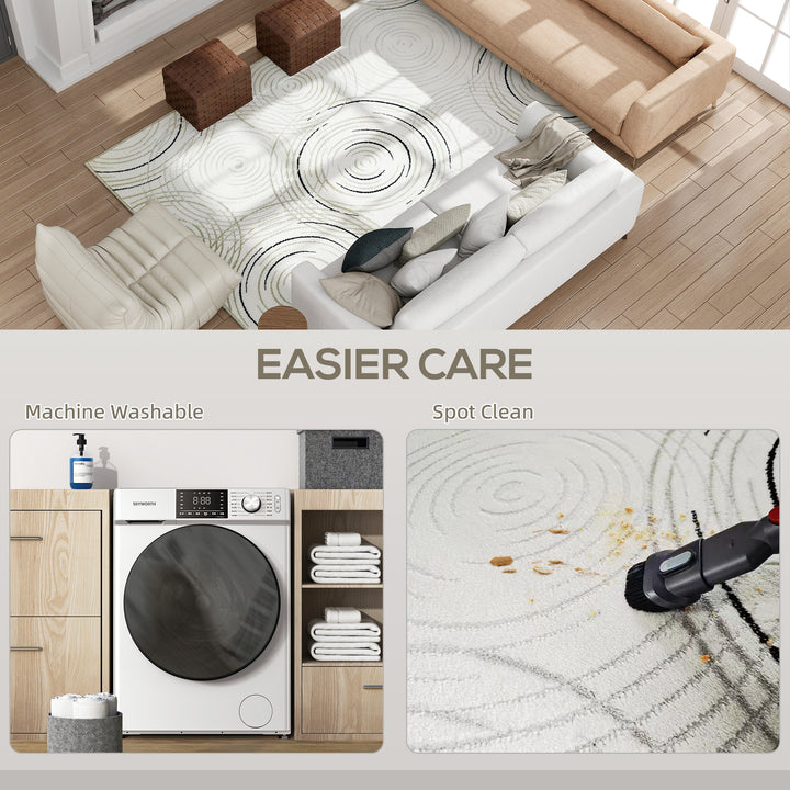 Modern Area Rug, Swirl Pattern Machine Washable Rug, Allergy-Friendly Floor Carpet for Living Room, Bedroom, Dining Room, Home Office, 230 x 160 cm, Cream White