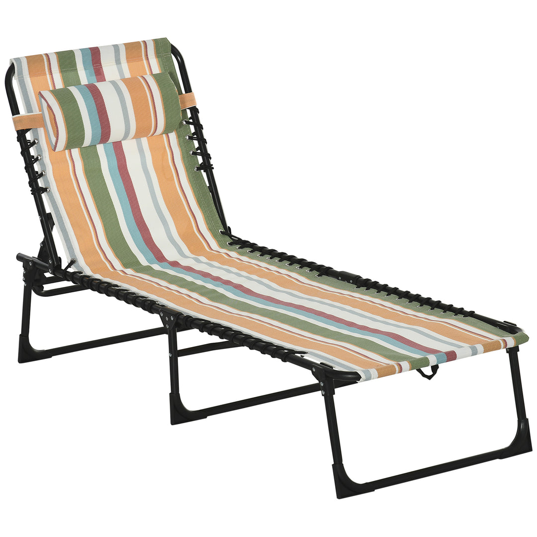 Folding Sun Lounger Beach Chaise Chair Garden Reclining Cot Camping Recliner with 4 Position Adjustable Multicolored