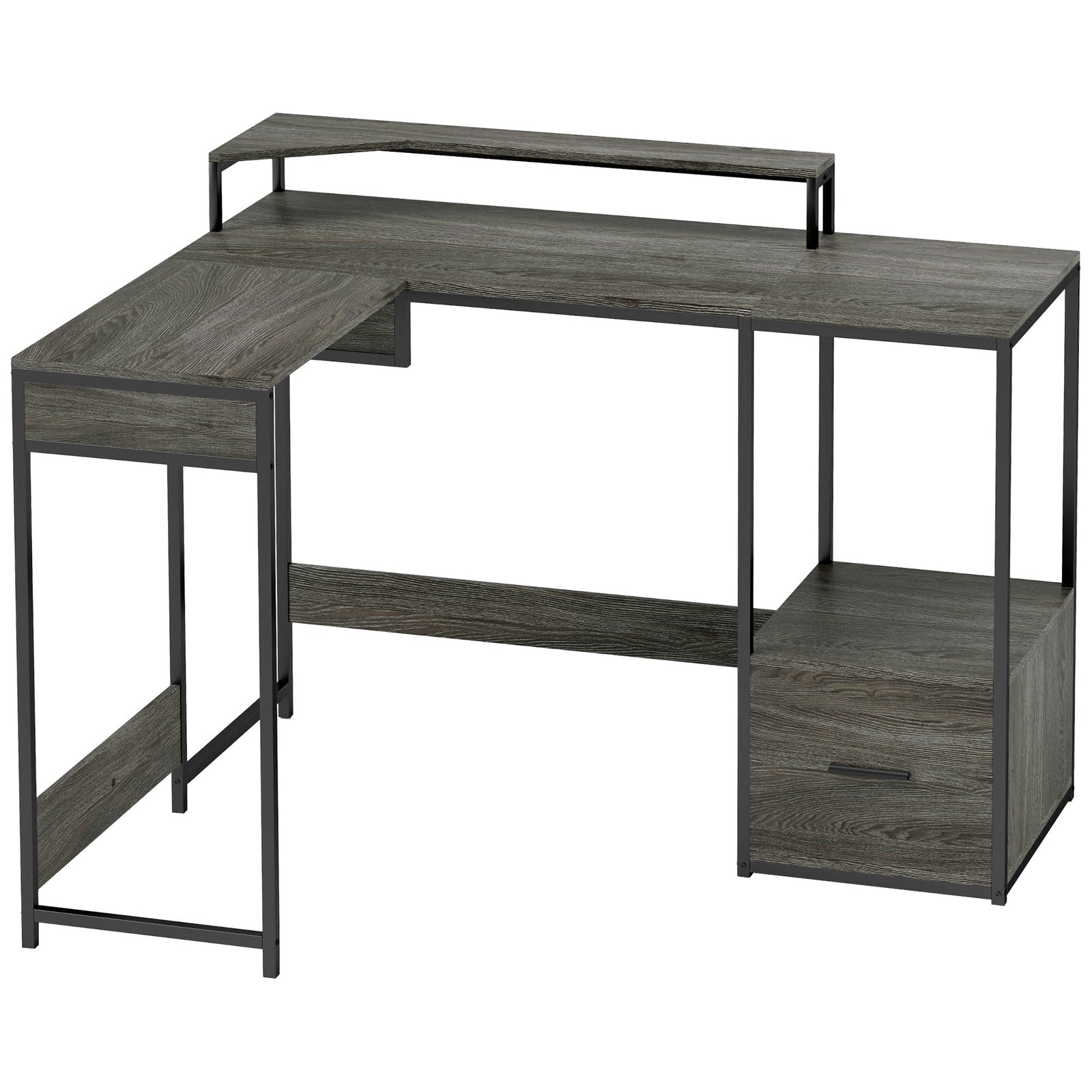 Industrial 'L' Shaped Multi-Work Desk - Charcoal Grey