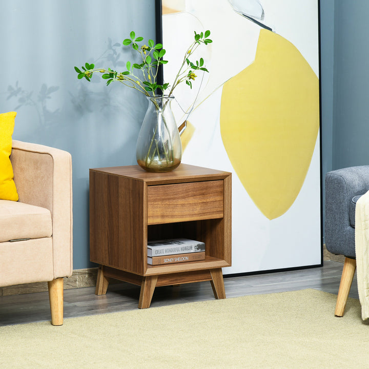 MCL Modern Bedside Table Nightstand, Living Room End Table, Side Table with Drawer and Shelf, Walnut Brown