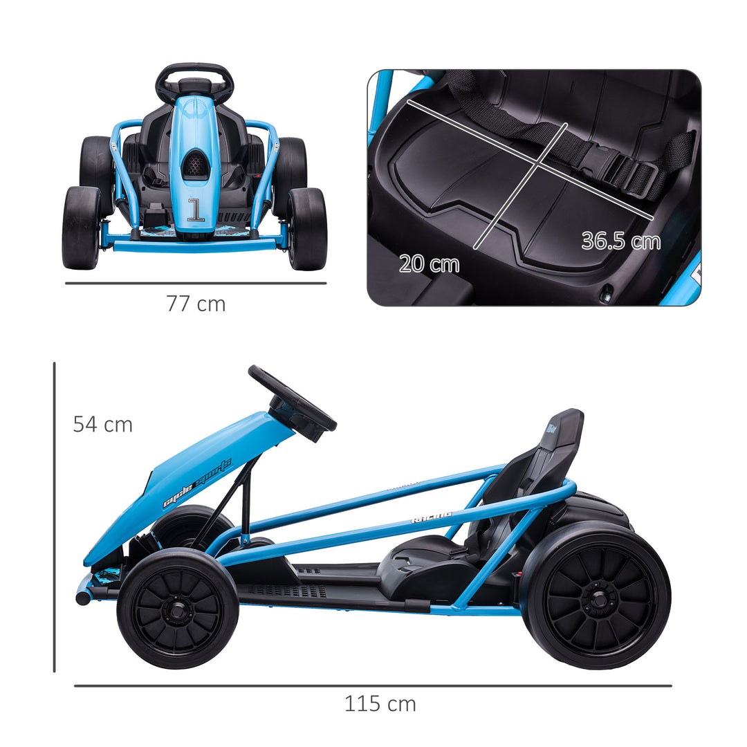 24V Drift Kart, Electric Ride-On Racing Go Kart w/ 2 Speeds, Steering Wheel, Pedals for Kids Aged 8-12, Blue