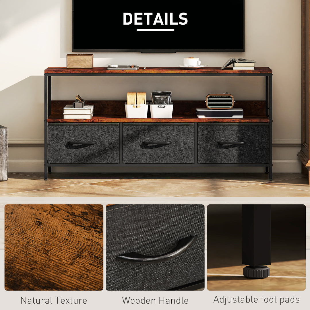TV Stand Cabinet with 3 Foldable Drawers - Rustic Brown