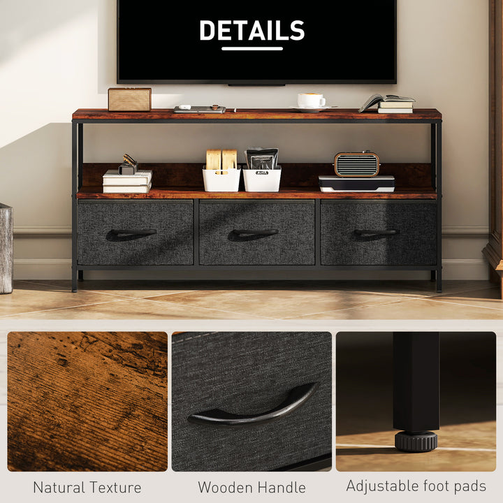 TV Stand Cabinet with 3 Foldable Drawers - Rustic Brown