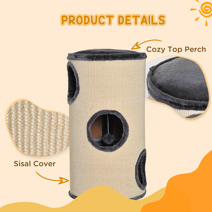 PawHut Cat Tree, Plush, Ф38x70H cm-Beige/Grey | Aosom UK