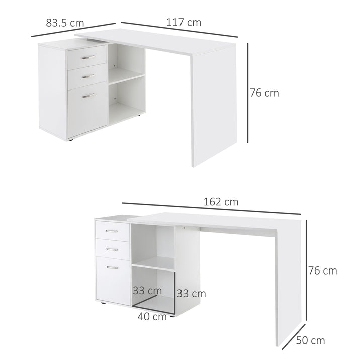 HOMCOM Computer Desk Table Workstation Home Office L Shape Drawer Shelf File Cabinet White