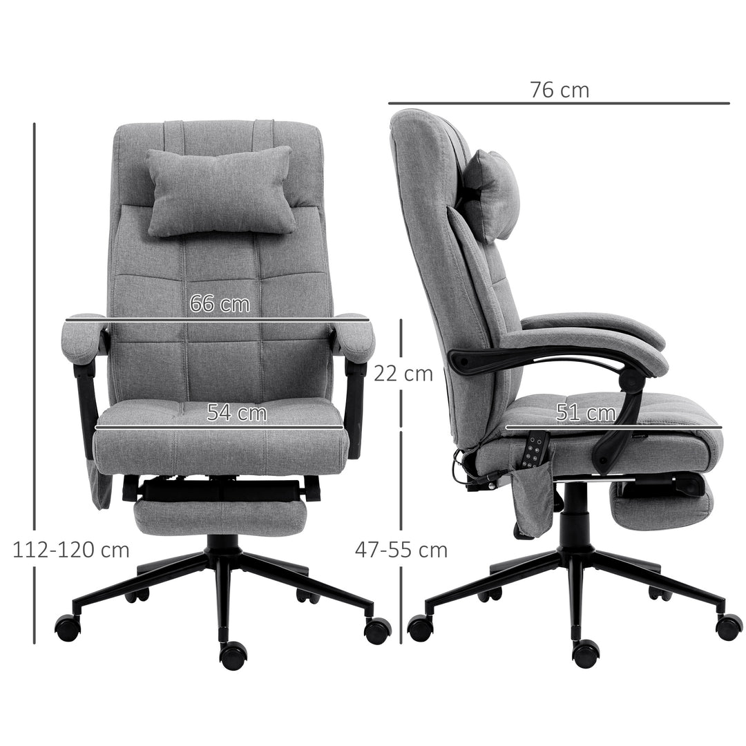 Office Chair with 6-point Vibration Massage and Heat, Computer Chair with Adjustable Height, Head Pillow, Footrest for Home, Grey