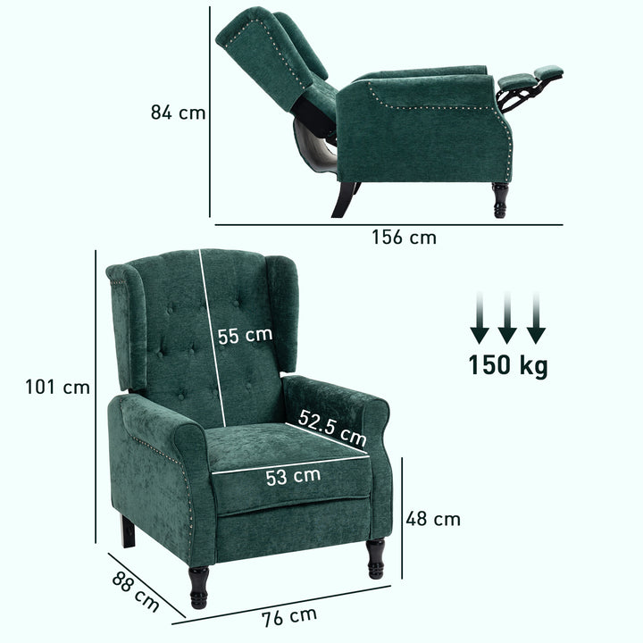 150° Reclining Vintage Armchair, with footrest - Dark Green