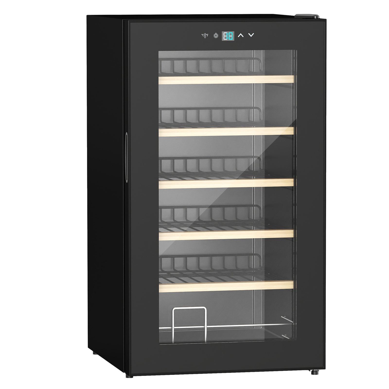 24 Bottle Wine Fridge, 65 Litre Capacity, 43cm Freestanding Wine Cooler Fridge with Glass Door, LED Light, Digital Touch Screen, Temperature Control, Black