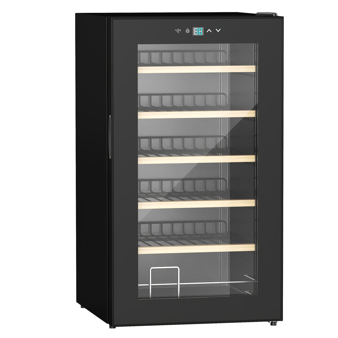 MCL 24 Bottle Wine Fridge, 65 Litre Capacity, 43cm Freestanding Wine Cooler Fridge with Glass Door, LED Light, Digital Touch Screen, Temperature Control, Black