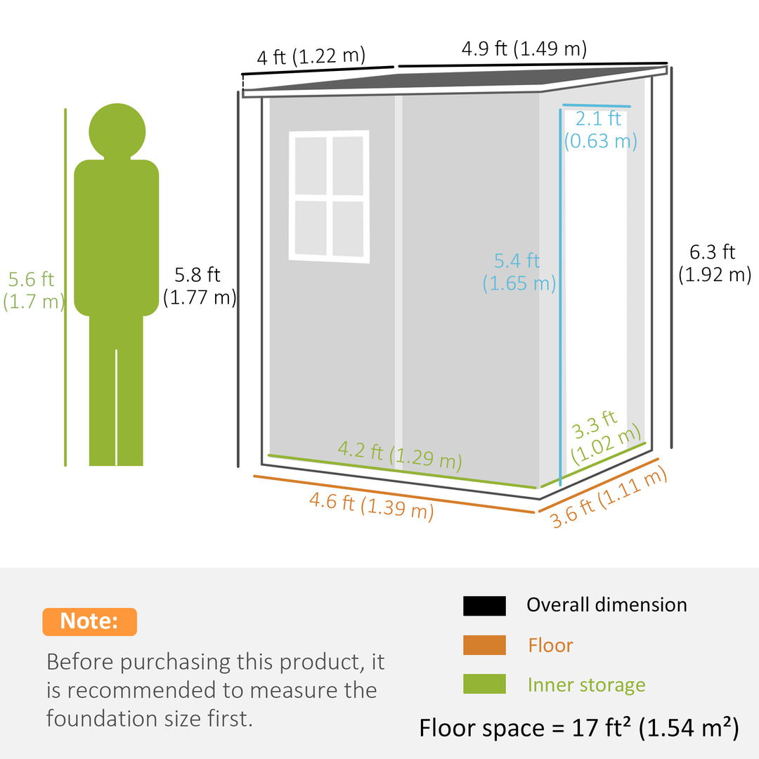 Outsunny Garden Storage Shed, 4'x5' Lean