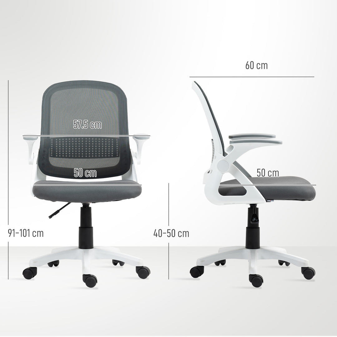 Breathable Mesh Office Chair, Ergonomic Swivel Computer Chair with Flip-up Armrests, Lumbar Back Support for Home/Office, Grey