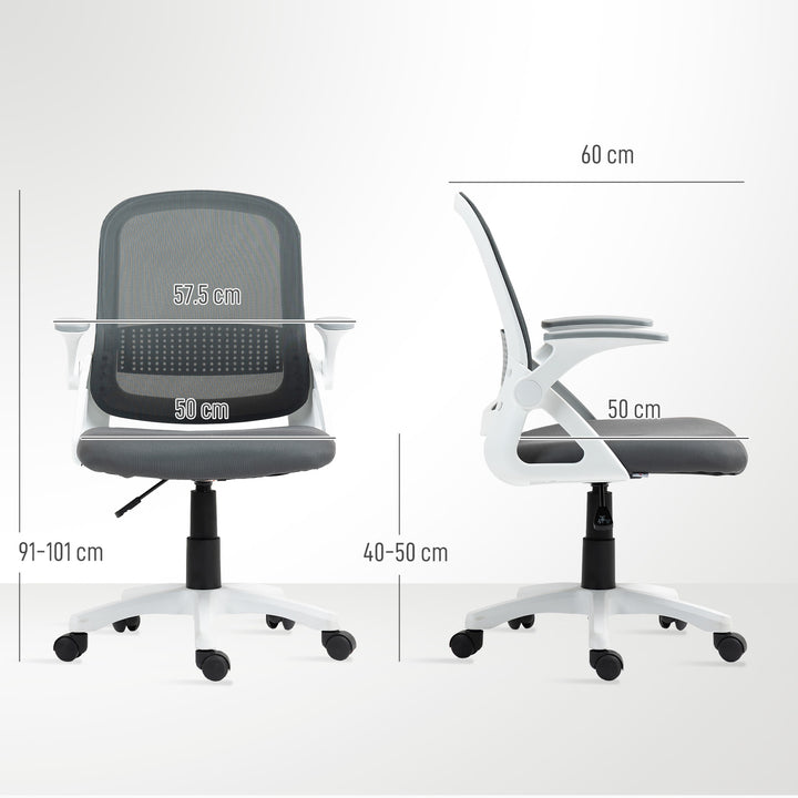 Breathable Mesh Office Chair, Ergonomic Swivel Computer Chair with Flip-up Armrests, Lumbar Back Support for Home/Office, Grey