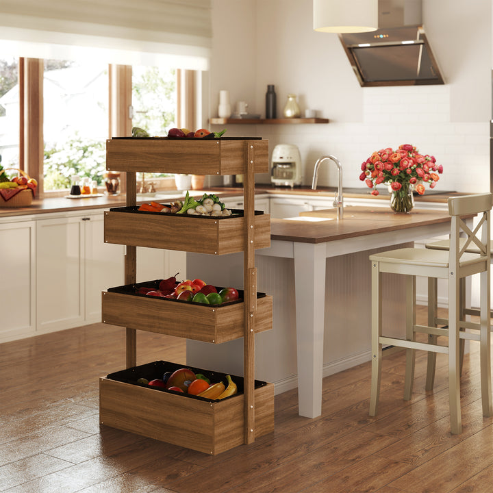 Four-Tier Basket Wooden Plant Stand - Orange