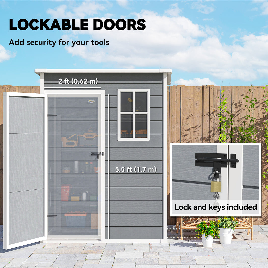 5' x 3' Garden Shed with Floor, Outdoor Storage Shed with Lockable Door, Window and Vent for Garden, Patio, Grey