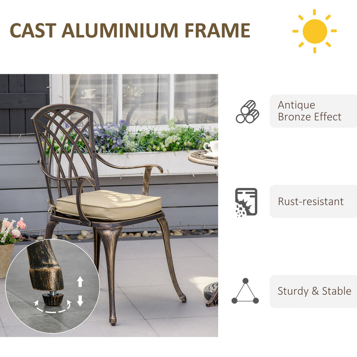 Outsunny 3 Piece Cast Aluminium Garden Bistro Set for 2 with Parasol Hole, Outdoor Coffee Table Set with Cushions