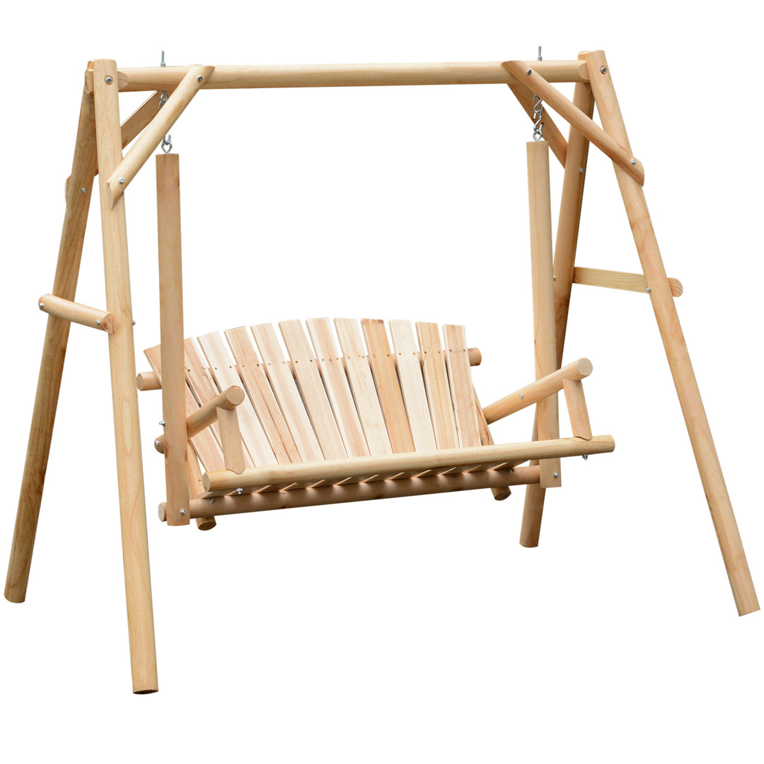 Outdoor 2 Seater Swing Chair Larch Wood Garden Swing Seat Porch Hammock Bench Lounger