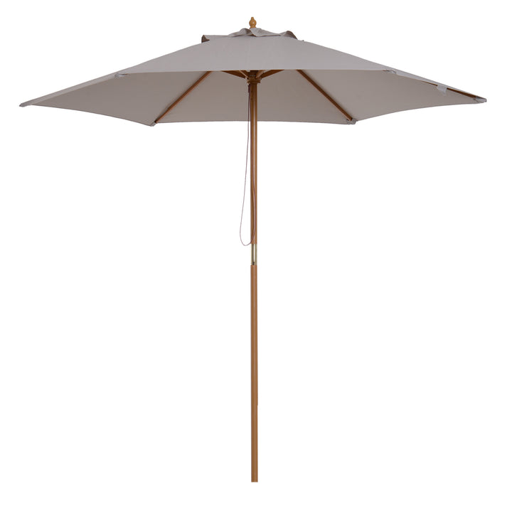 2.5m Wood Garden Parasol Sun Shade Patio Outdoor Wooden Umbrella Canopy, Table Market Umbrella with Vent, 38mm Pole, Rope Pulley Mechanism, Grey