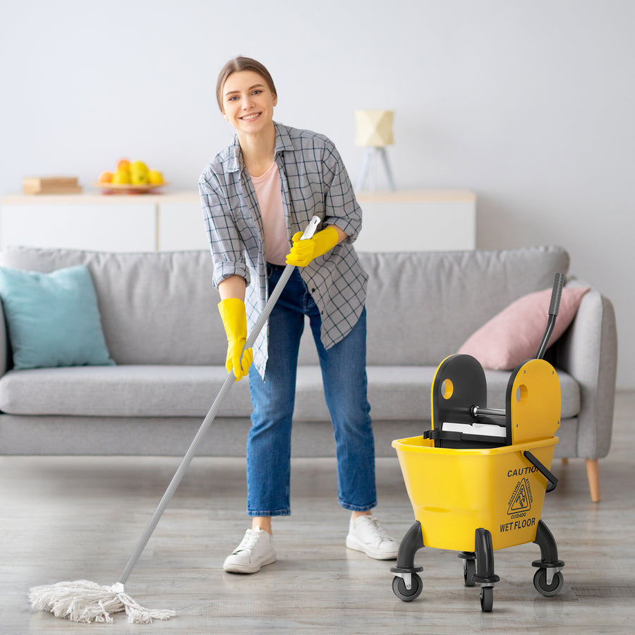 26 Litre Mop Bucket, with Wringer and Mop - Yellow