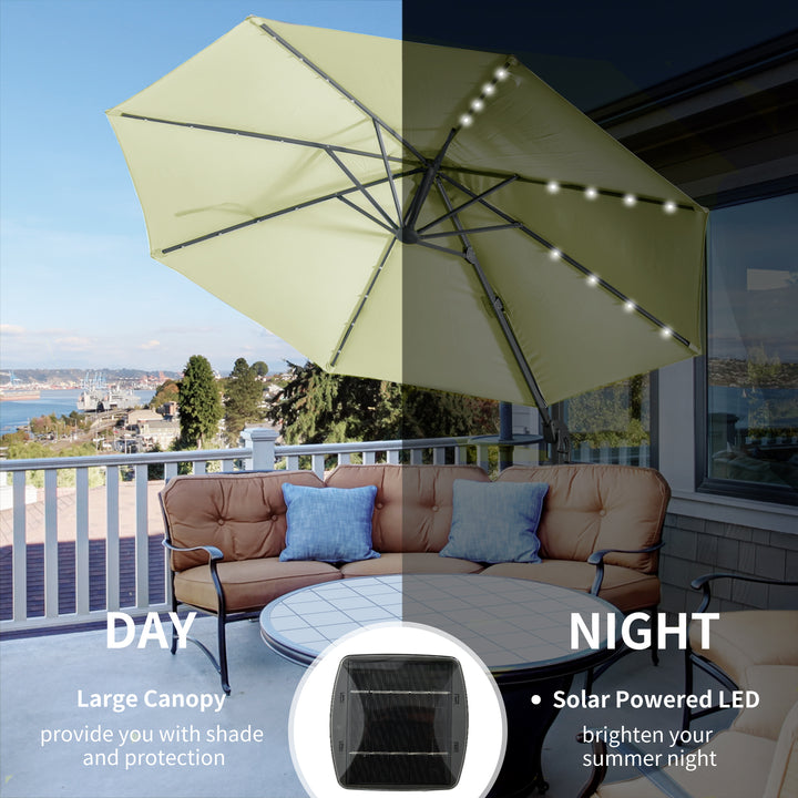 3(m) LED Cantilever Parasol Garden Sun Umbrella w/ Base and Solar Lights Beige