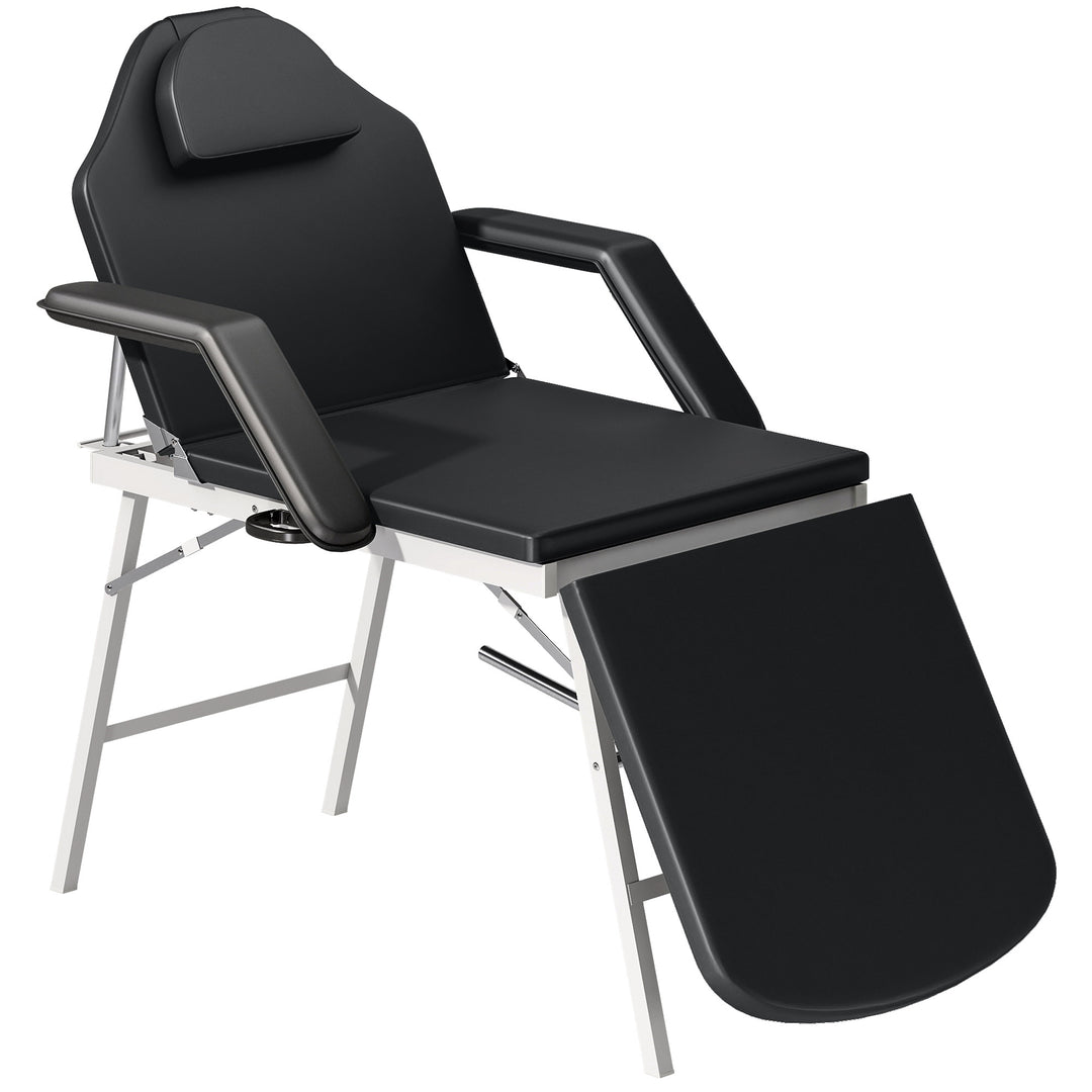Portable Massage Table, 3 Section Adjustable Beauty Bed, Foldable Massage Bed with Face Hole, Recliner Chair with Removable Headrest and Armrests for Spa, Lash, Tattoo, Black