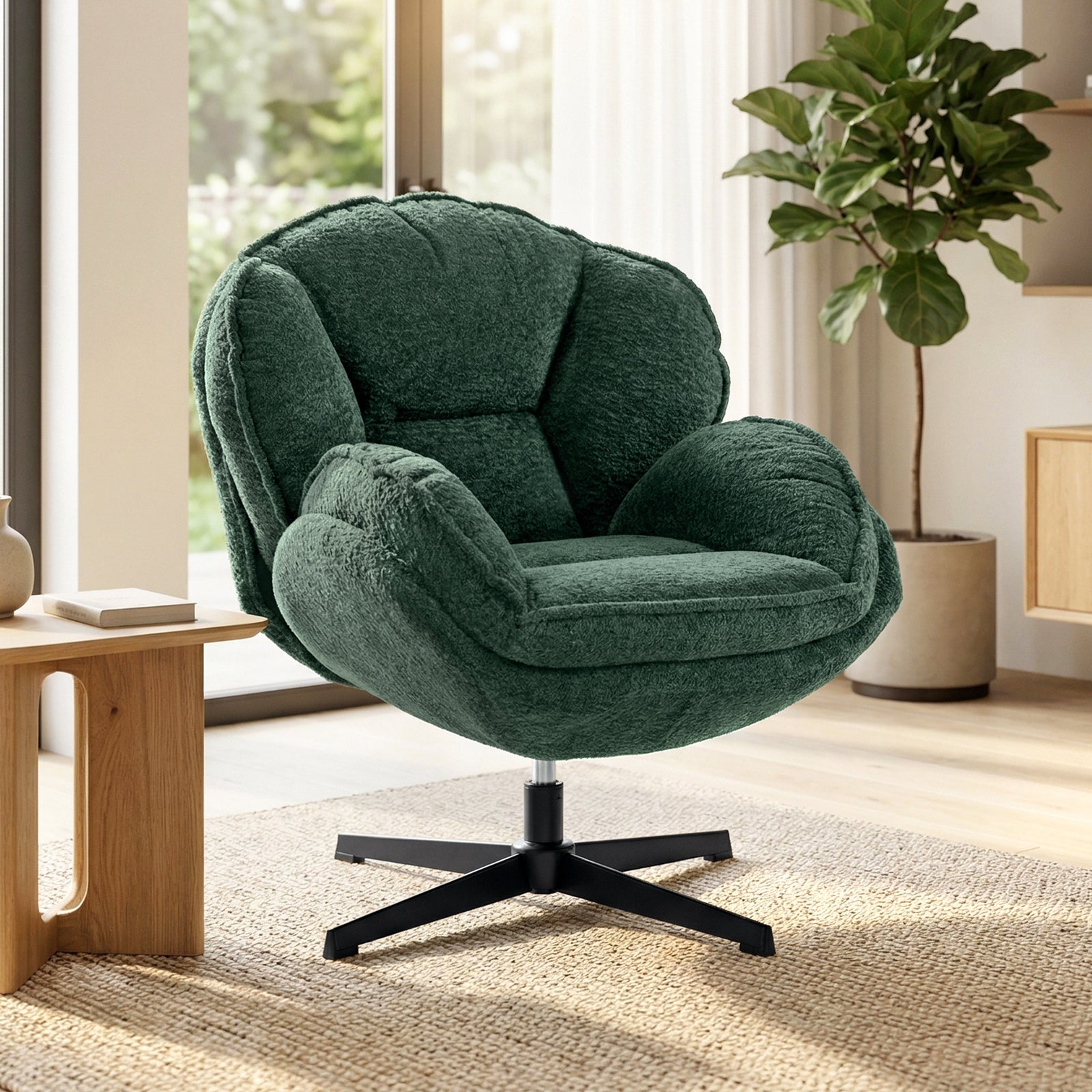 Modern Wingback Accent Chair, Velvet Armchair with Four-Star Base, S-S