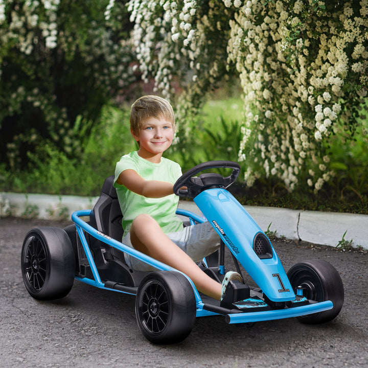 HOMCOM 24V Electric Go Kart for Kids, Drift Ride-On Racing Go Kart with 2 Speeds, for Boys Girls Aged 8-12 Years Old, Blue | Aosom UK