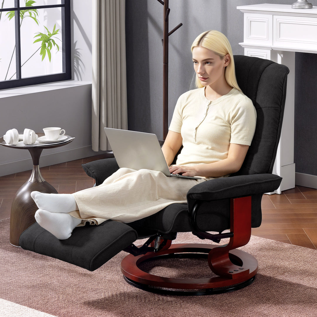 HOMCOM Reclining Swivel Chair, with Footrest - Black