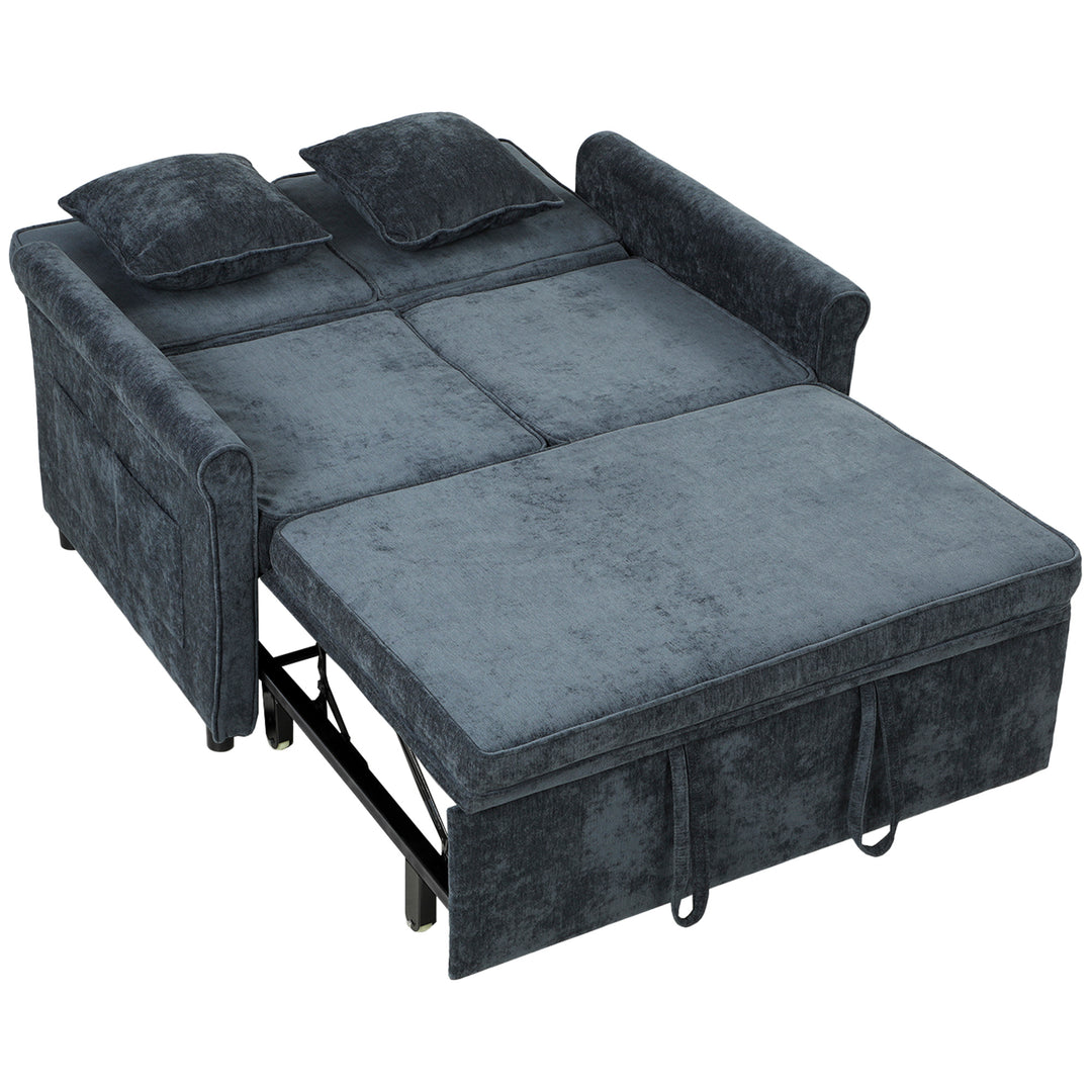 2 Seater Sofa Bed 3-in-1 Convertible Chenille Pull Out Sleeper Sofa - Dark Blue