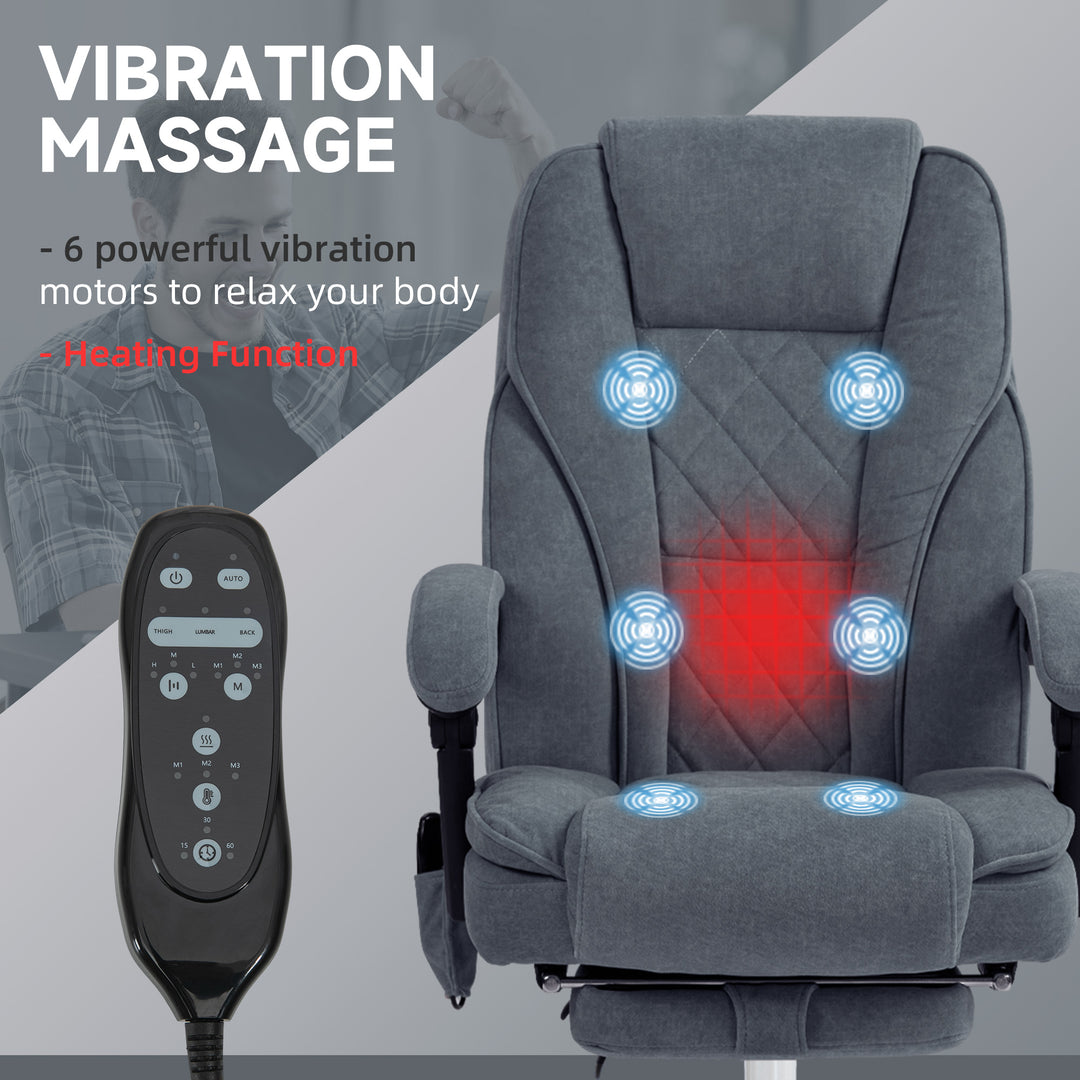 Massage Office Chair, Heated Reclining Computer Chair with Adjustable Height and Footrest, Dark Grey