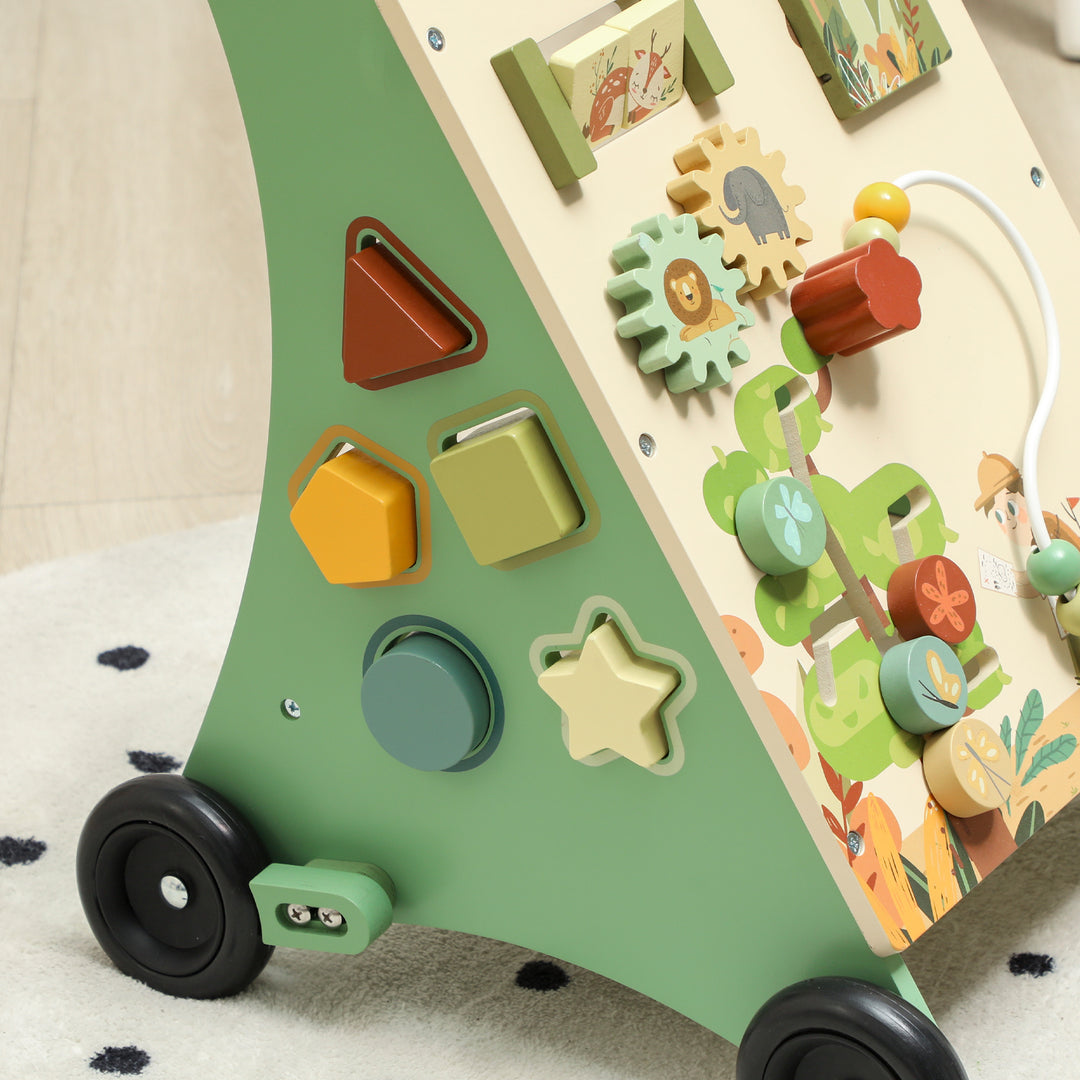 Wooden Baby Walker, Push Along Walker Toys with Speed Control, Xylophone, gears and Bead Maze