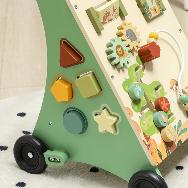 Wooden Baby Walker, Push Along Walker Toys with Speed Control, Xylophone, gears and Bead Maze