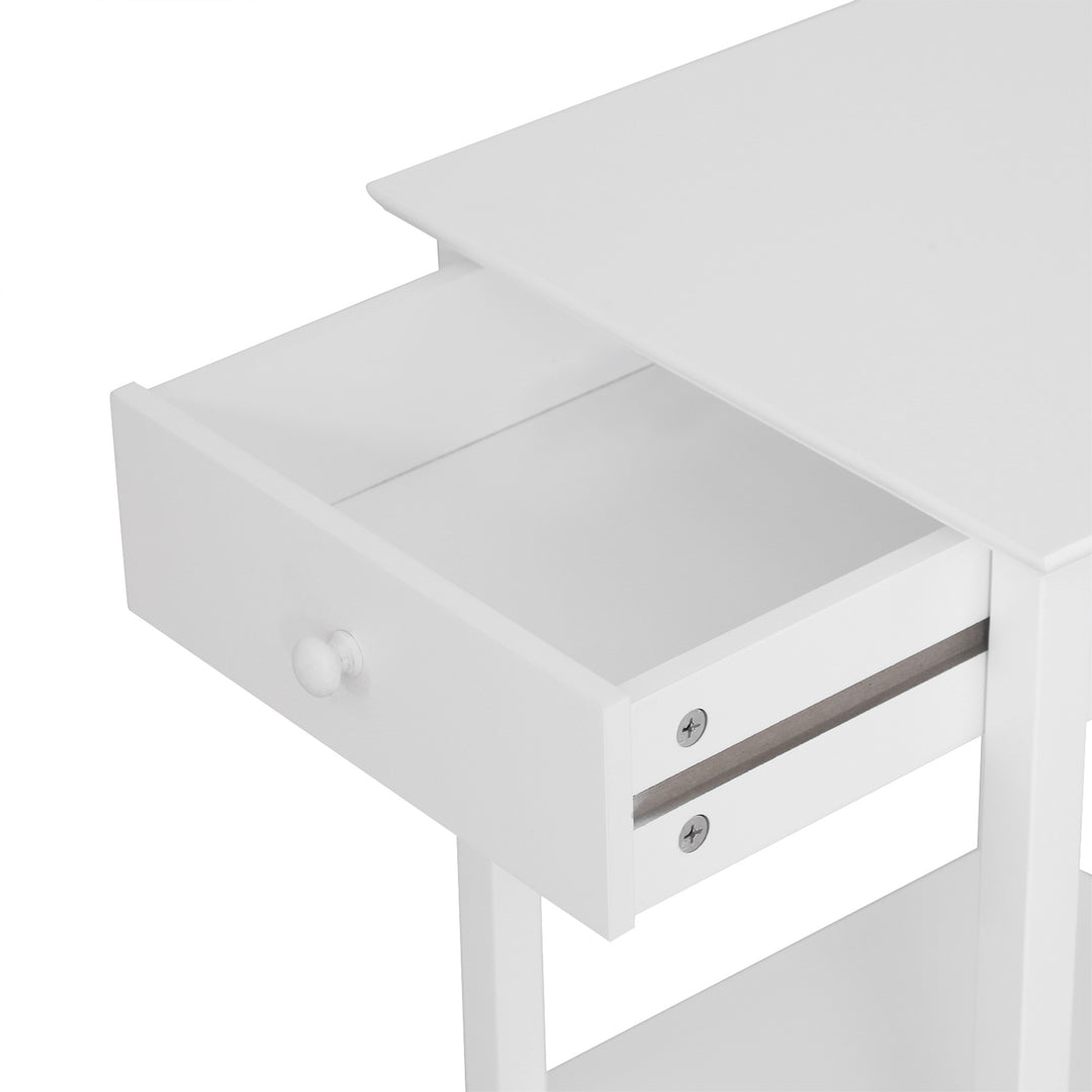 White Bedside Table, Wooden Side Table, Nightstand, Bedside Cabinet with Drawer and Storage Shelf for Bedroom and Living Room