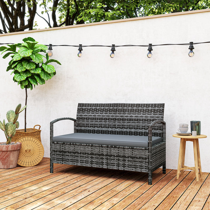 125L Storage Garden Bench, with Cushion - Grey