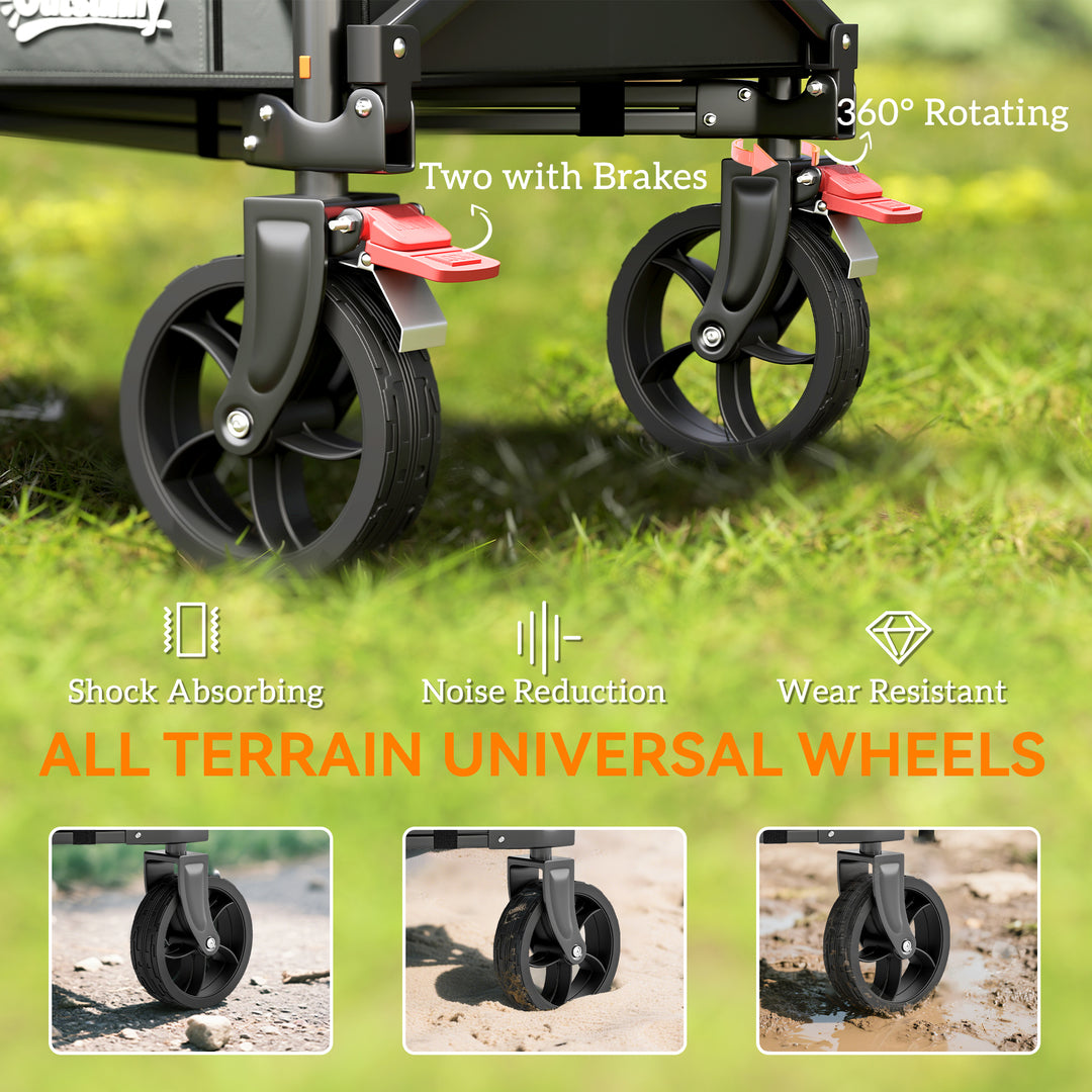 Festival Trolley on Wheels, 150L Folding Camping Trolley Cart with Openable Sides, Adjustable Handle and Brakes for Shopping Beach Garden Fishing, Grey
