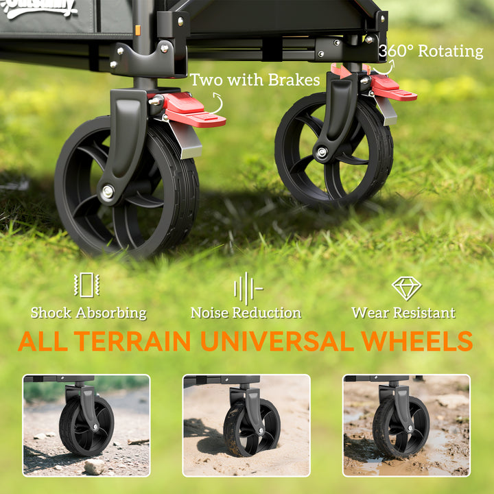 Festival Trolley on Wheels, 150L Folding Camping Trolley Cart with Openable Sides, Adjustable Handle and Brakes for Shopping Beach Garden Fishing, Grey