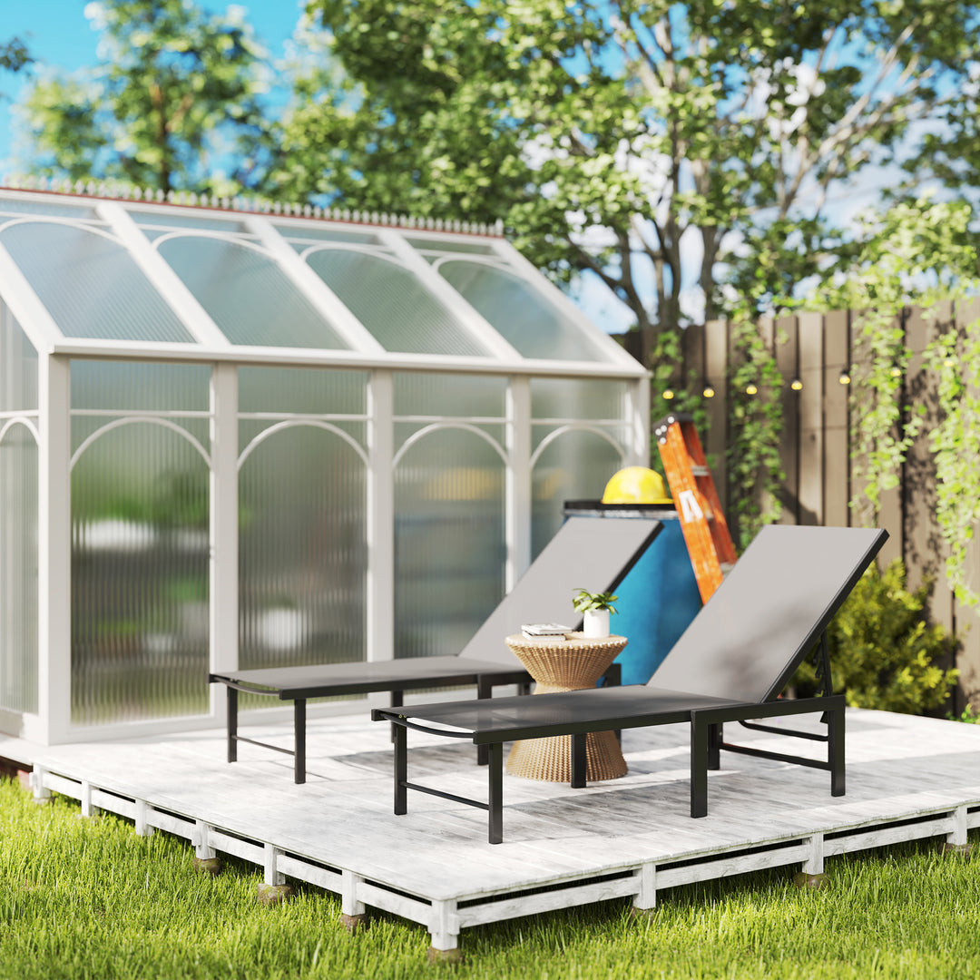 Set of Two Reclining Sun Loungers - Grey