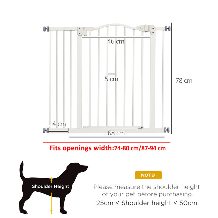 PawHut Adjustable Safety Pet Gate, Metal, Auto-Close Feature, Pressure Mount, 74-94cm, White | Aosom UK