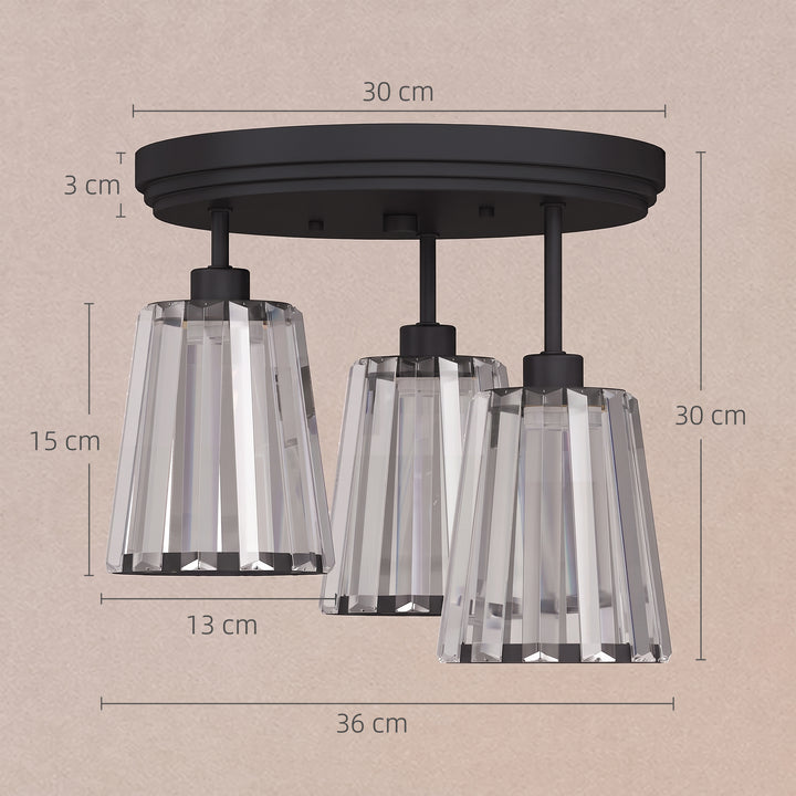 3-Light Crystal Glass Ceiling Light, Triple Head with Dual Mounting - view 3