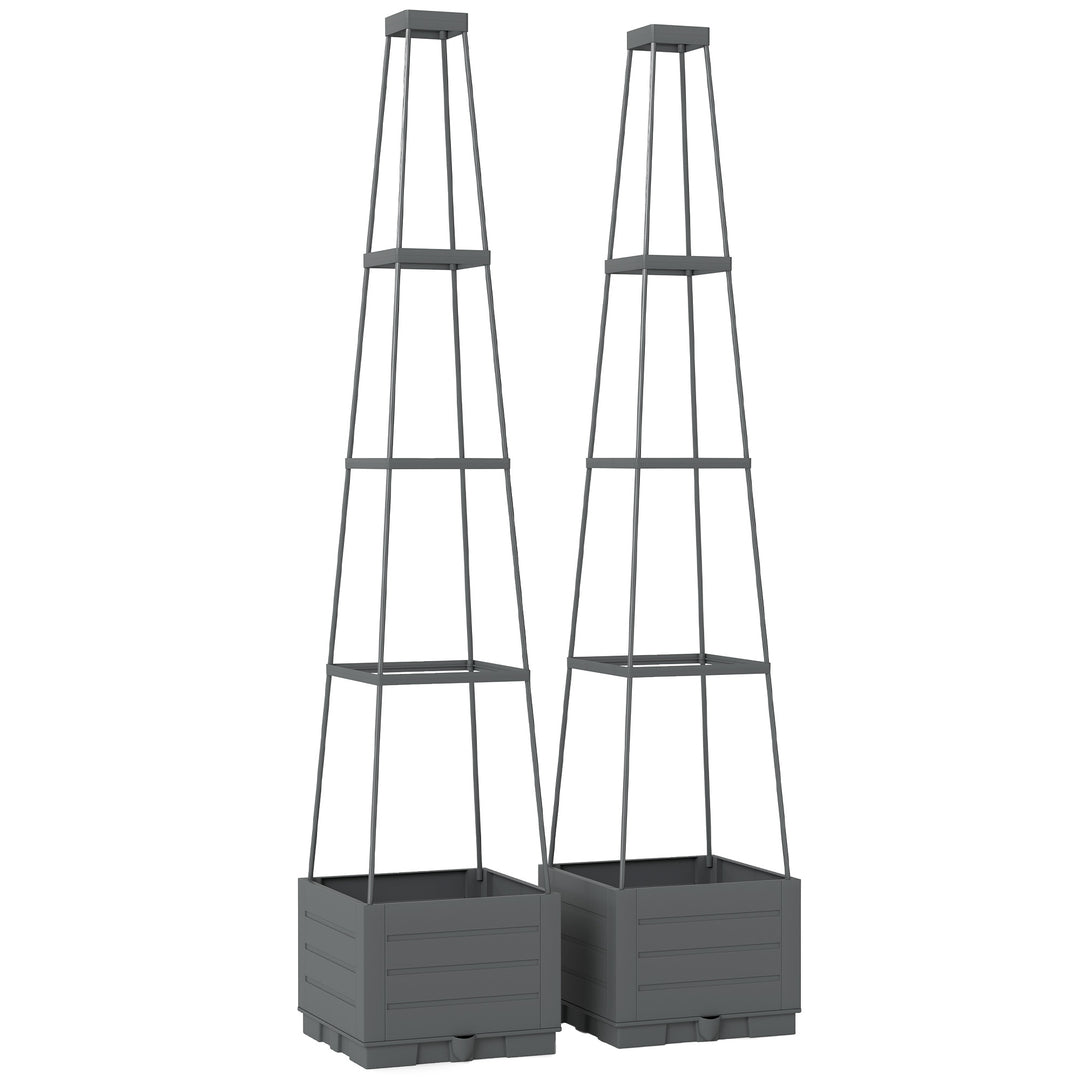2 Pack Raised Garden Bed with Trellis, Plastic Outdoor Planter Box wit
