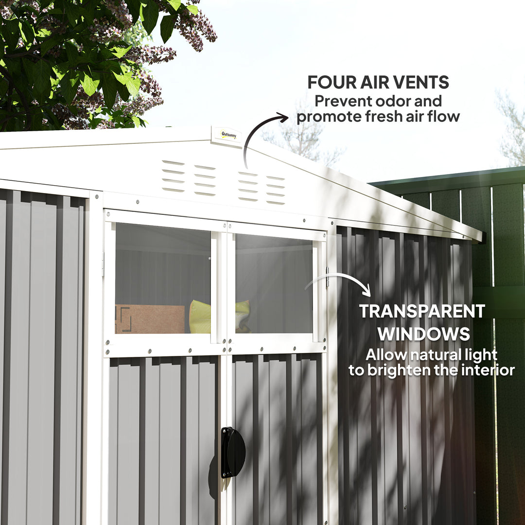 8 x 4 ft Metal Garden Shed, Garden Storage Shed with Window, 4 Vents and Lockable Door, Waterproof Galvanised Steel Tool Storage Shed, Light Grey