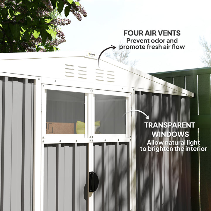 8 x 4 ft Metal Garden Shed, Garden Storage Shed with Window, 4 Vents and Lockable Door, Waterproof Galvanised Steel Tool Storage Shed, Light Grey