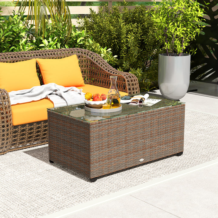 90 x 50cm Glass-Top Rattan Side Table - Brown