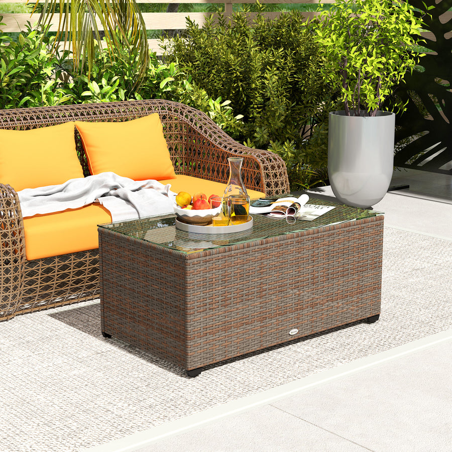 90 x 50cm Glass-Top Rattan Side Table - Brown